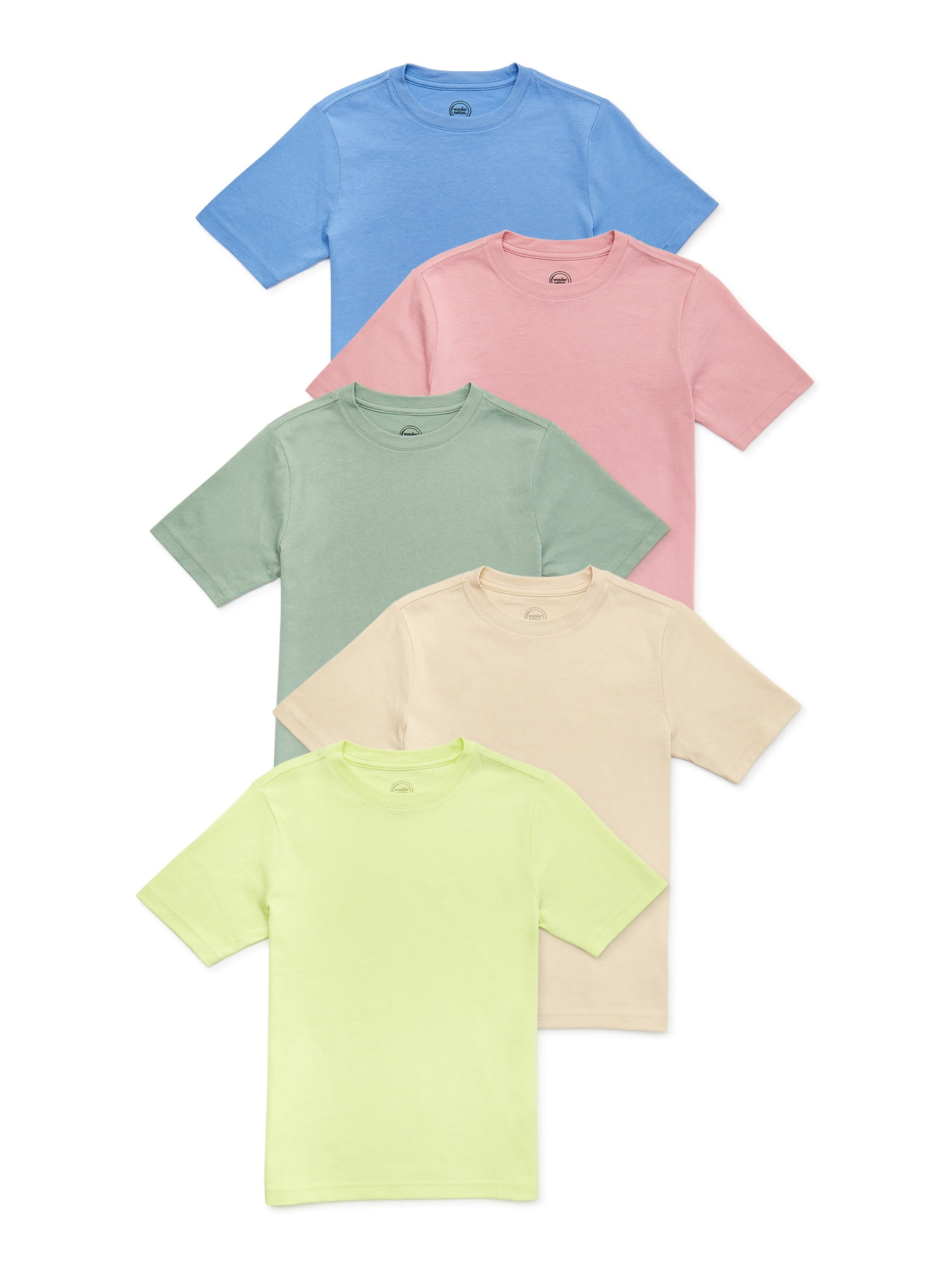 4-18 Boys Wonder Kid Nation Tough Sizes T-Shirt, 5-Pack, & Sleeve Husky Short