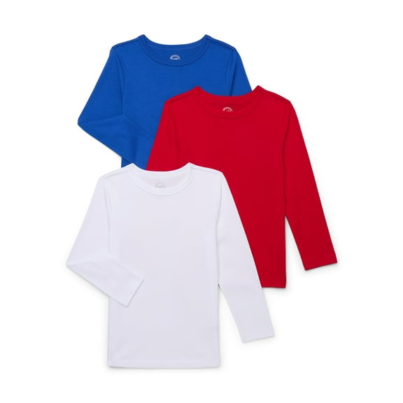 Wonder Nation Boys Long Sleeve Kid Tough T-Shirt, 3-Pack, Sizes 4-18 & Husky