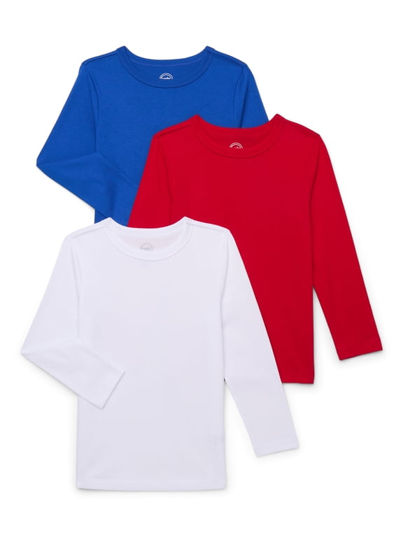 Boys Kid Tough Long Sleeve T-Shirt, 3-Pack, Sizes 4-18 & Husky