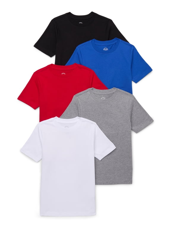 Boys Short Sleeve Crewneck T-Shirt, 5-Pack, Sizes 4-18 & Husky