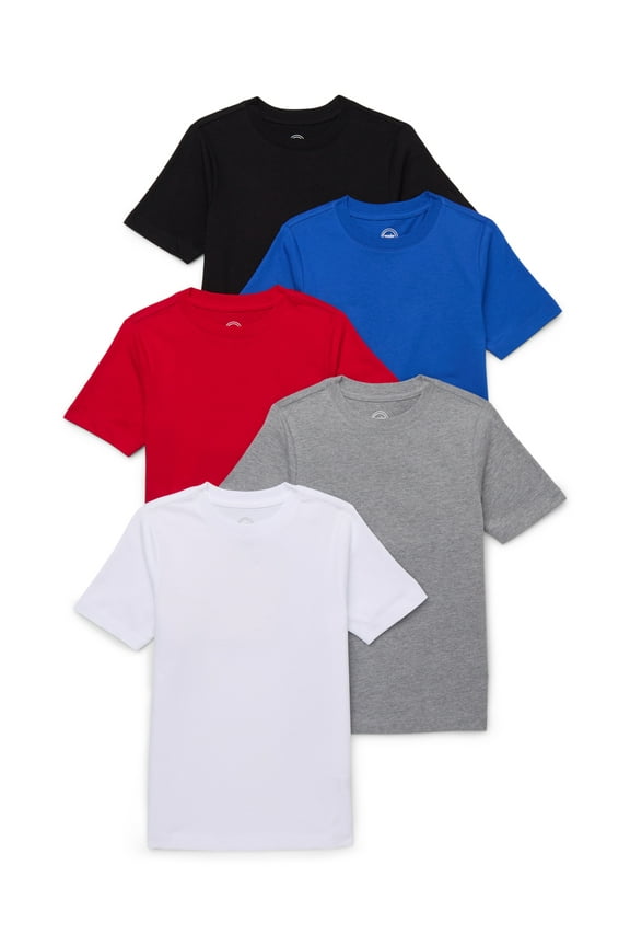 Boys Kid Tough Tee with Short Sleeves, 5-Pack, Sizes 4-18 & Husky
