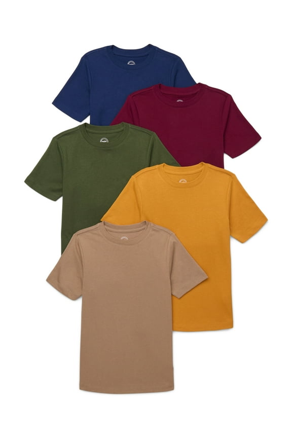 Boys Short Sleeve Crewneck T-Shirt, 5-Pack, Sizes 4-18 & Husky