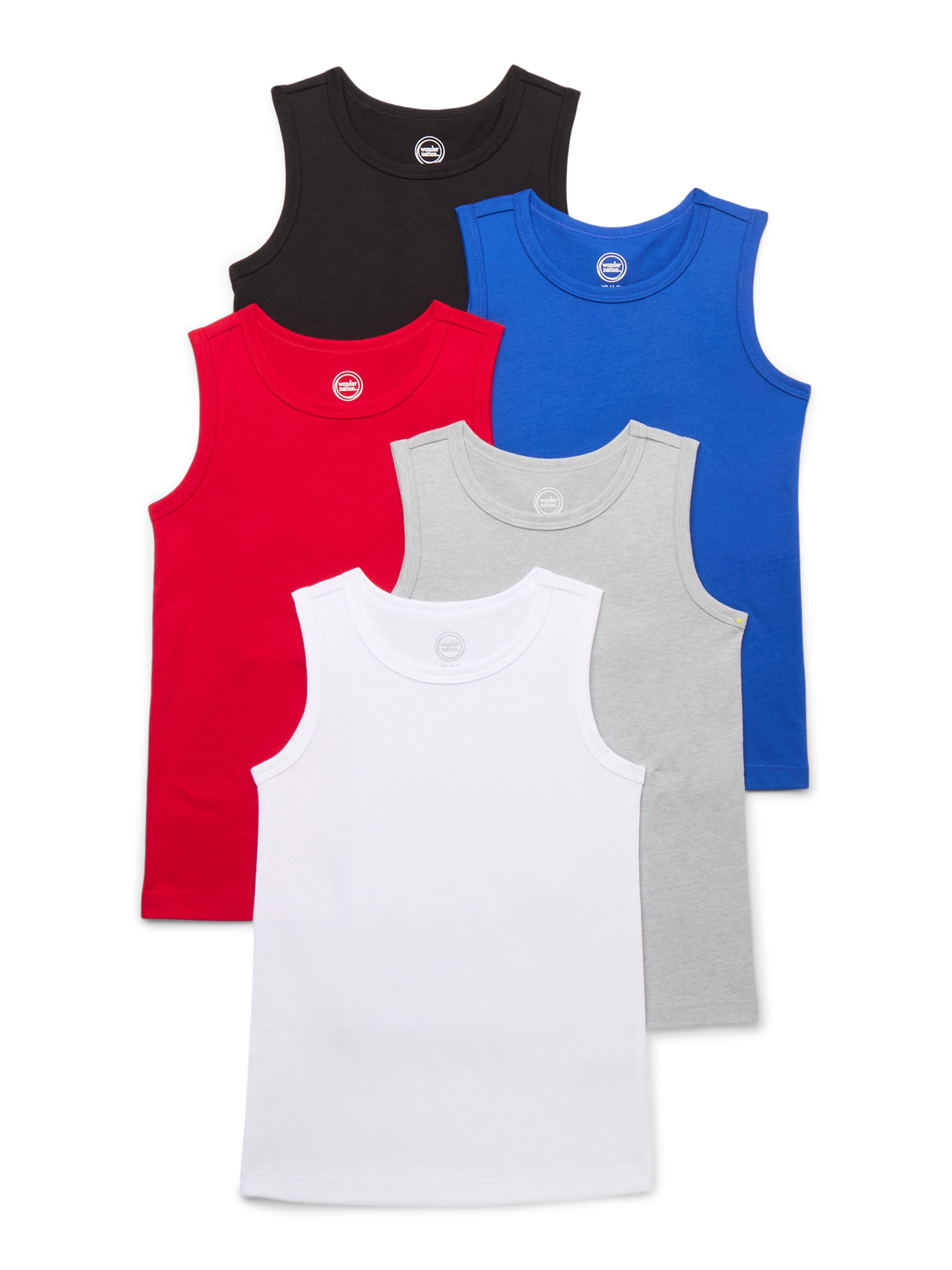 Wonder Nation Boys' Kid Tough Tank Top, 5 Pack, Sizes XS-XXL & Husky