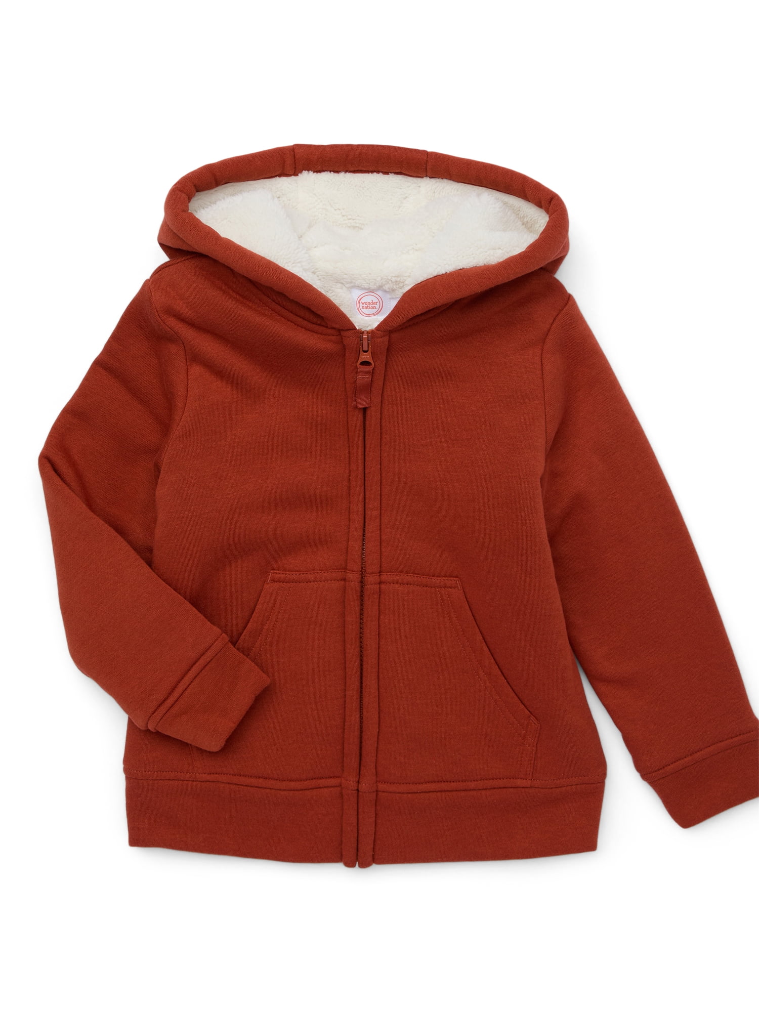Wonder Nation Boys Kid Tough Zip Hoodie with Faux Shearling Lining, Sizes 4-18 & Husky