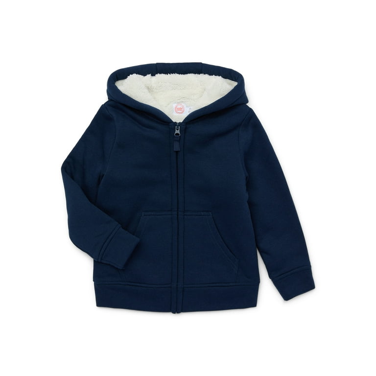 Wonder Nation Boys Kid Tough Zip Hoodie with Faux Shearling Wonder Nation Boys Kid Tough Zip Hoodie with Faux Shearling