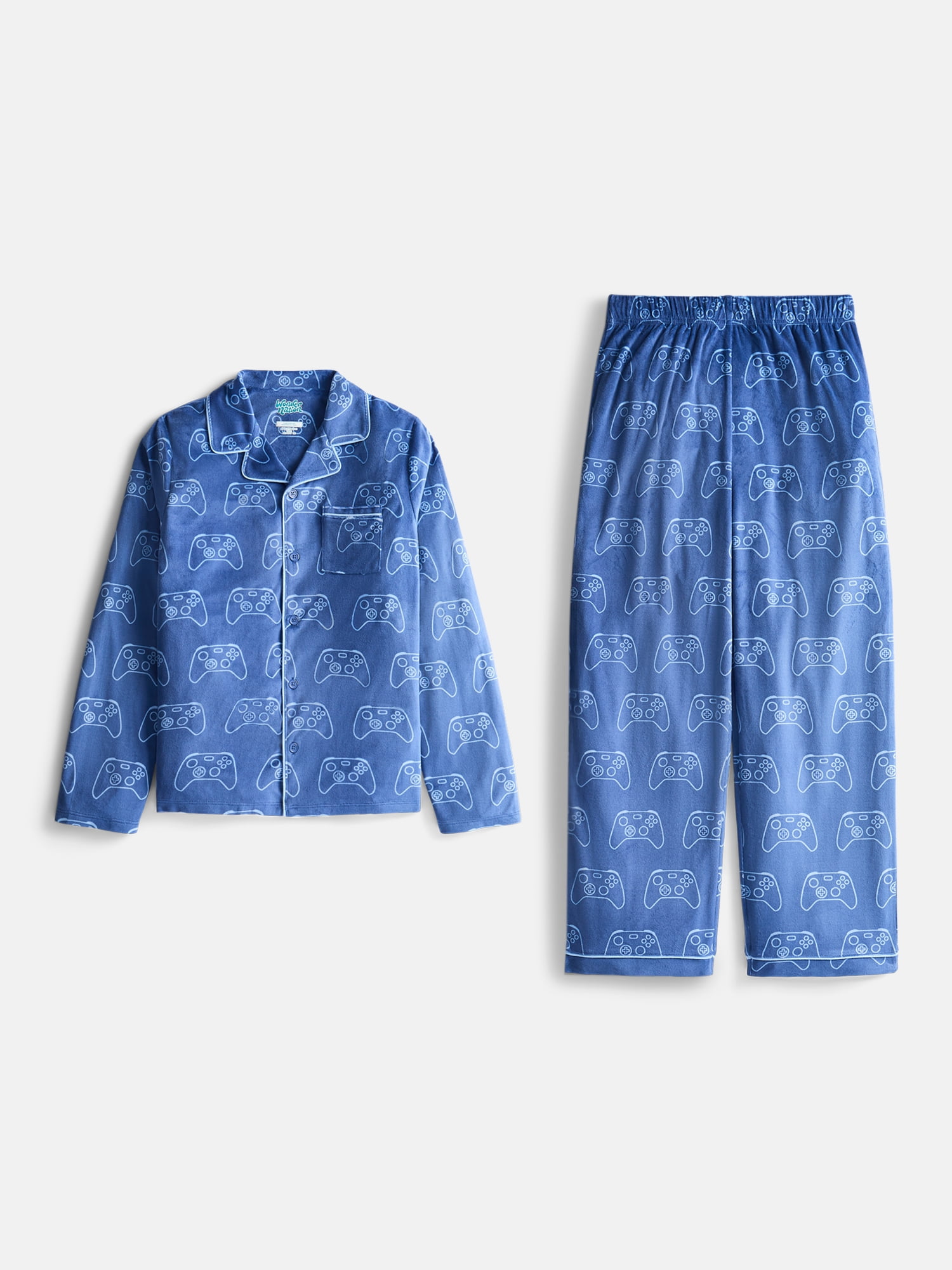 Wonder Nation Boys Button Front Pajama Top and Pants Set, 2-Piece, Sizes 4-18
