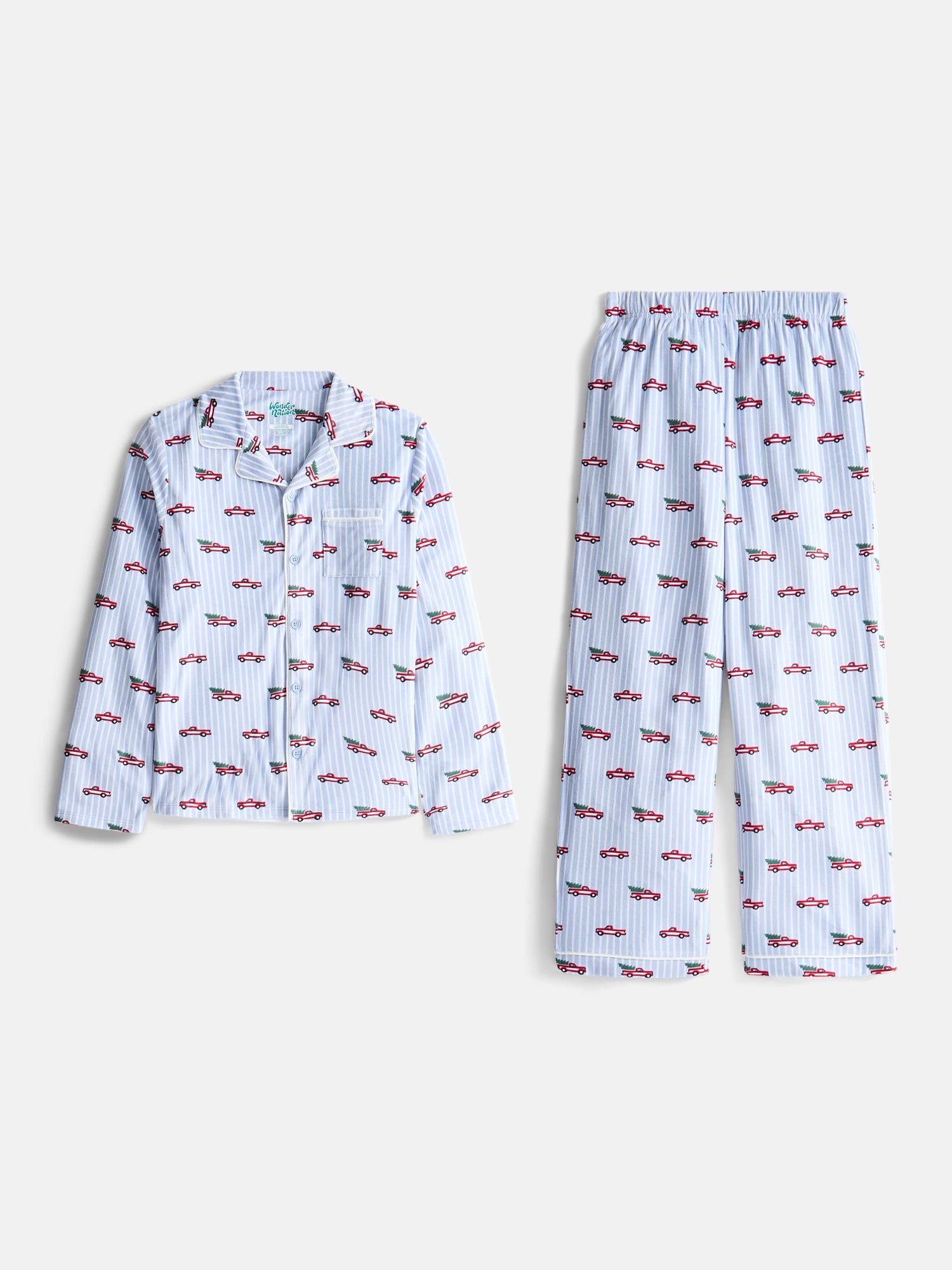 Wonder Nation Boys Button Front Pajama Top and Pants Set, 2-Piece, Sizes 4-18