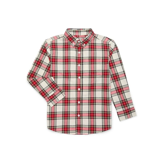 Wonder Nation Boy's Button-up Shirt with Long-sleeves, Sizes 4-18 & Husky