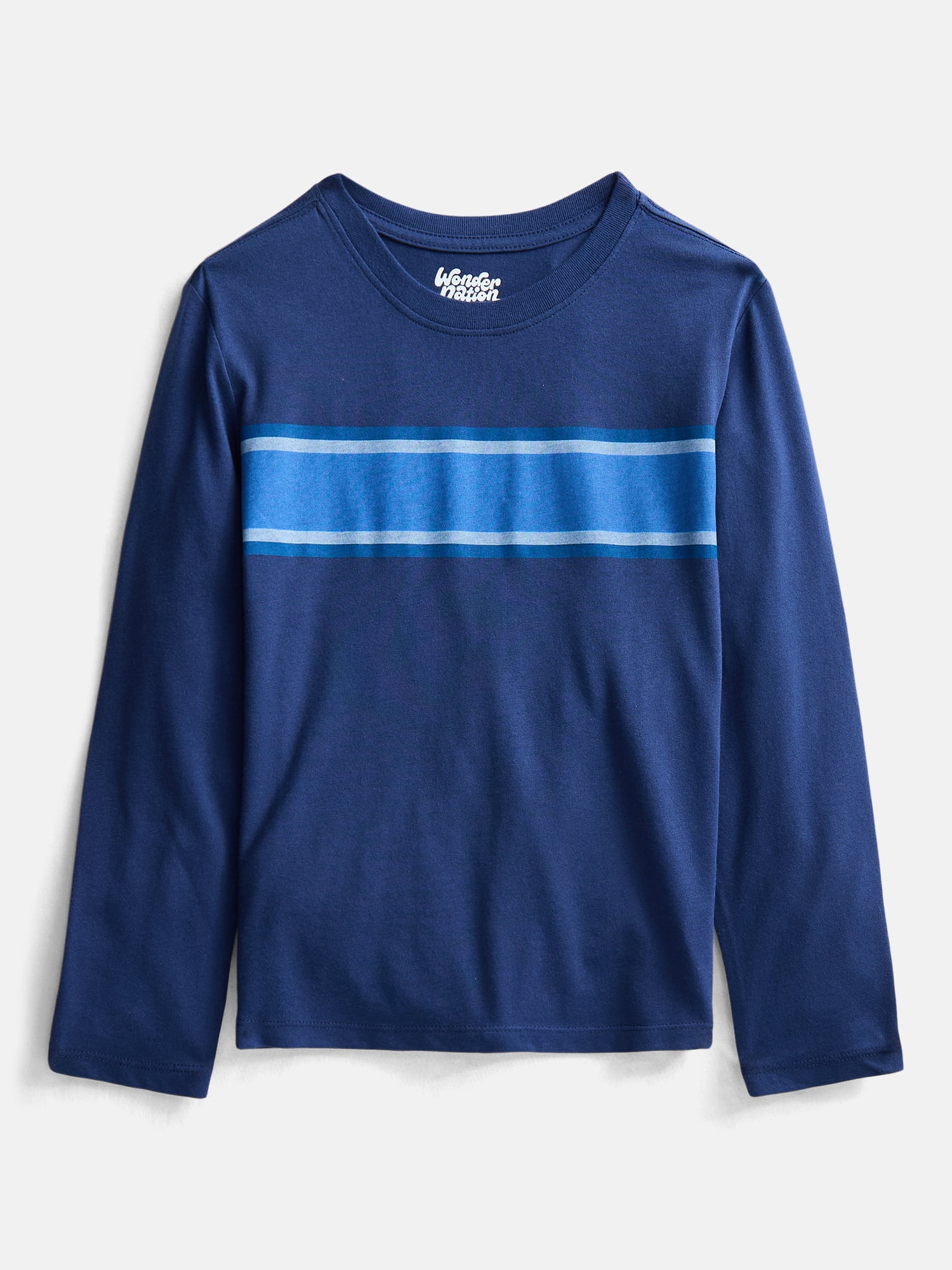 Wonder Nation Boys Chest Striped Tee with Long Sleeves, Sizes 4-18