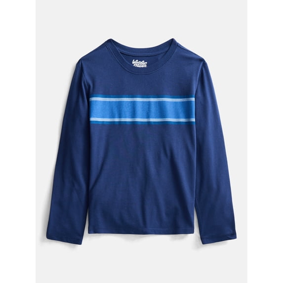 Wonder Nation Boys Chest Striped Tee with Long Sleeves, Sizes 4-18