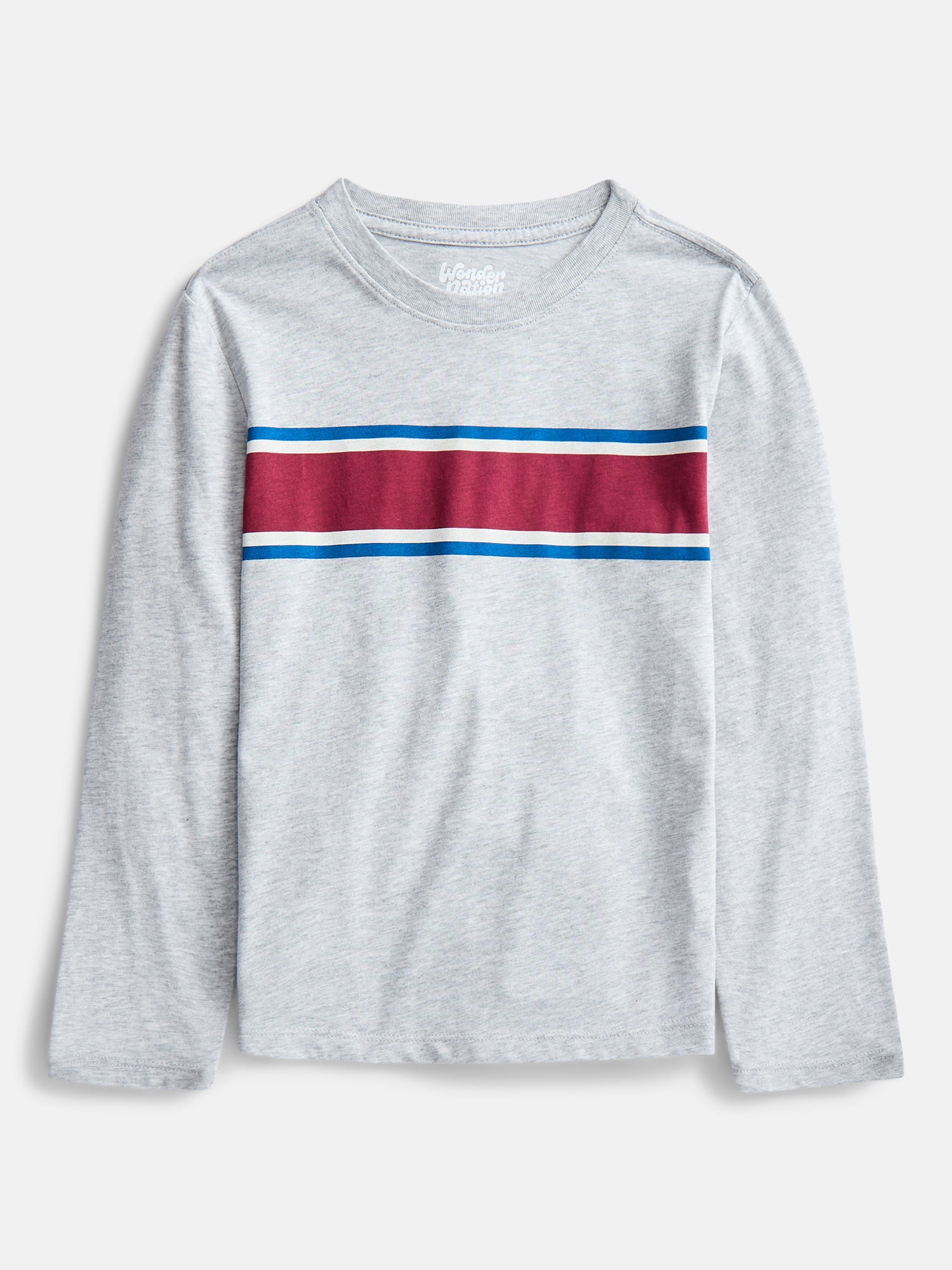 Wonder Nation Boys Chest Striped Tee with Long Sleeves, Sizes 4-18