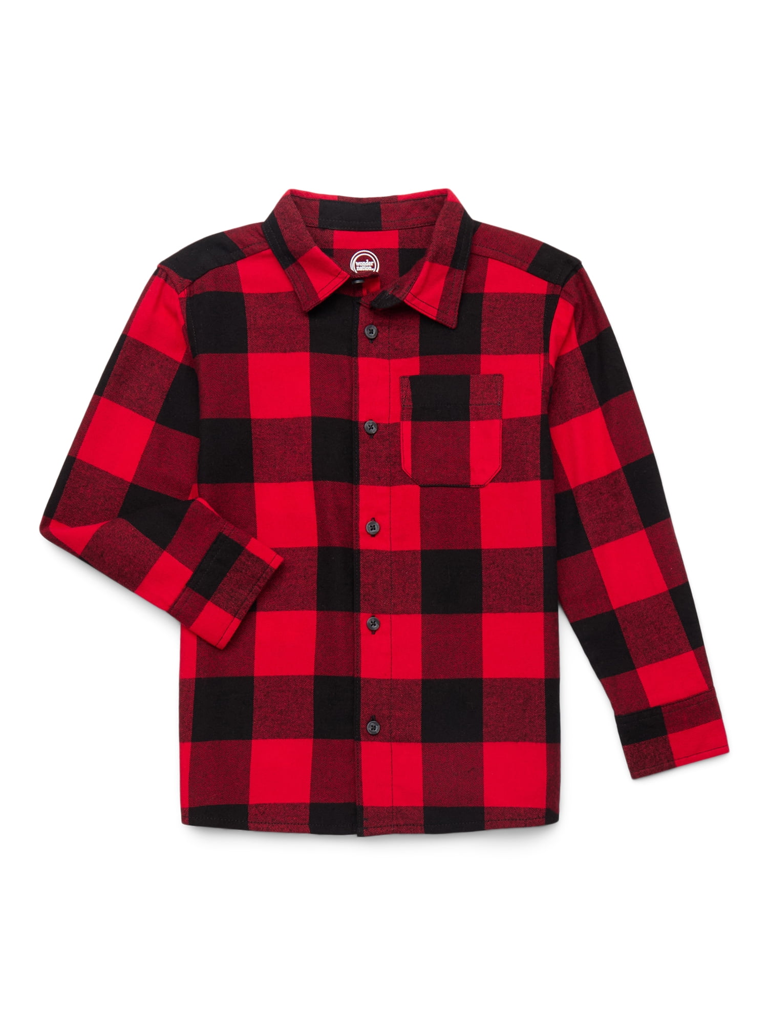 Wonder Nation Boys' Long Sleeve Flannel Shirt, Sizes 4-18 & Husky