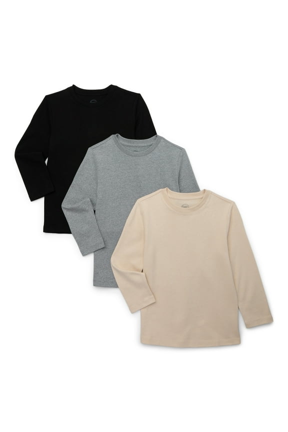 Boys Long Sleeve Heavyweight Boxy T-Shirt, 3-Pack, Sizes 4-18 & Husky