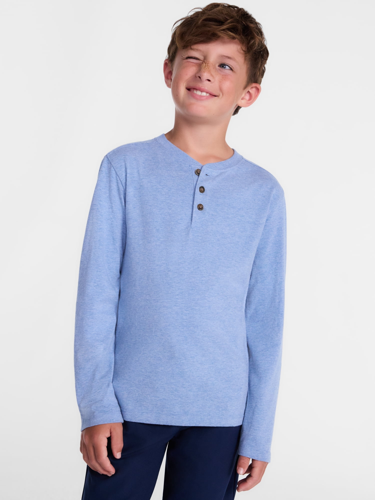 Wonder Nation Boys Henley Shirt with Long Sleeves, Sizes 4-18