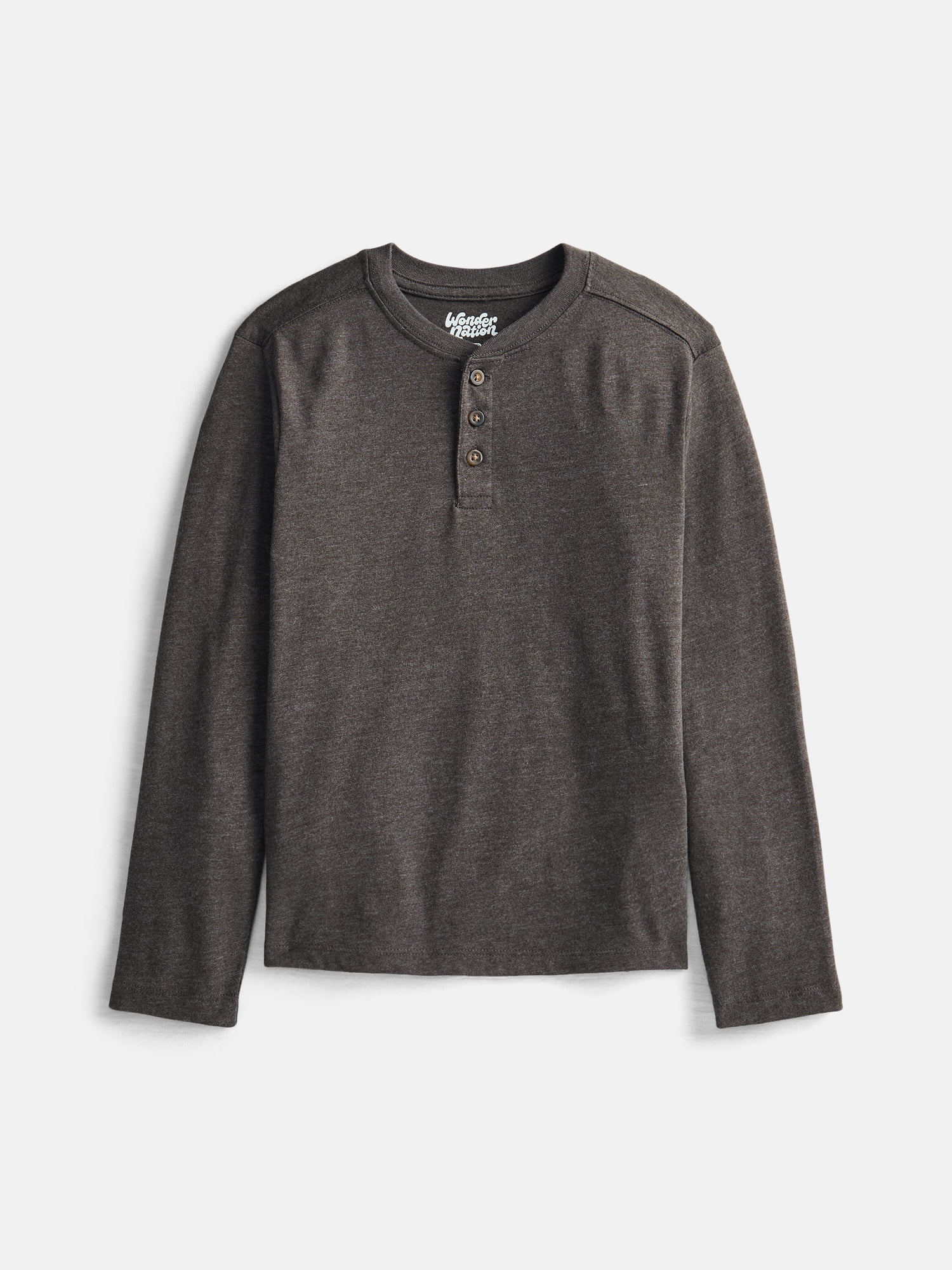 Wonder Nation Boys Henley Shirt with Long Sleeves, Sizes 4-18
