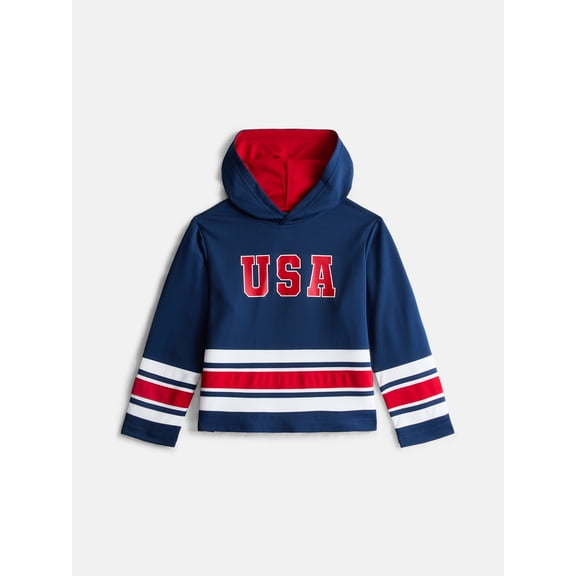 Wonder Nation Boys Hooded Hockey Jersey with Long Sleeves, Sizes 4-18