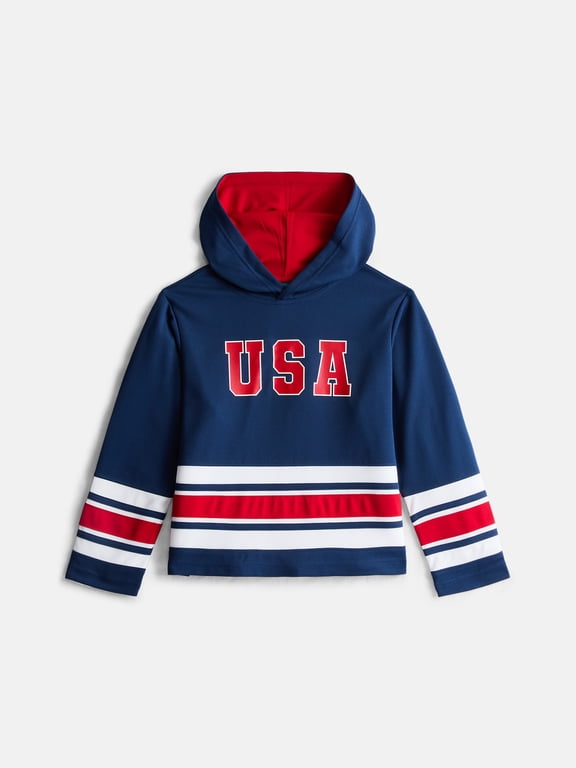 Boys Hooded Hockey Jersey with Long Sleeves, Sizes 4-18