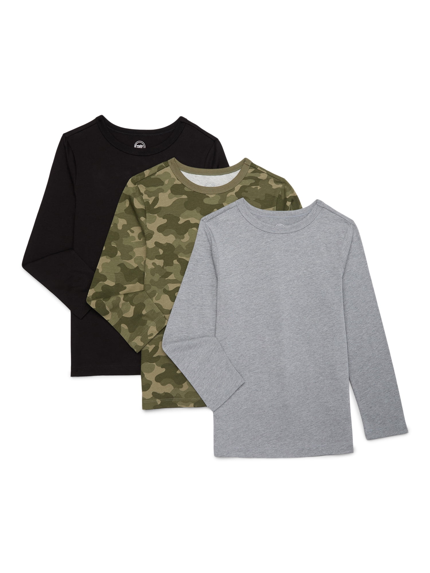 Wonder Nation Boys Long Sleeve Kid Tough T Shirt 3 Pack Sizes 4 18 Husky Walmart