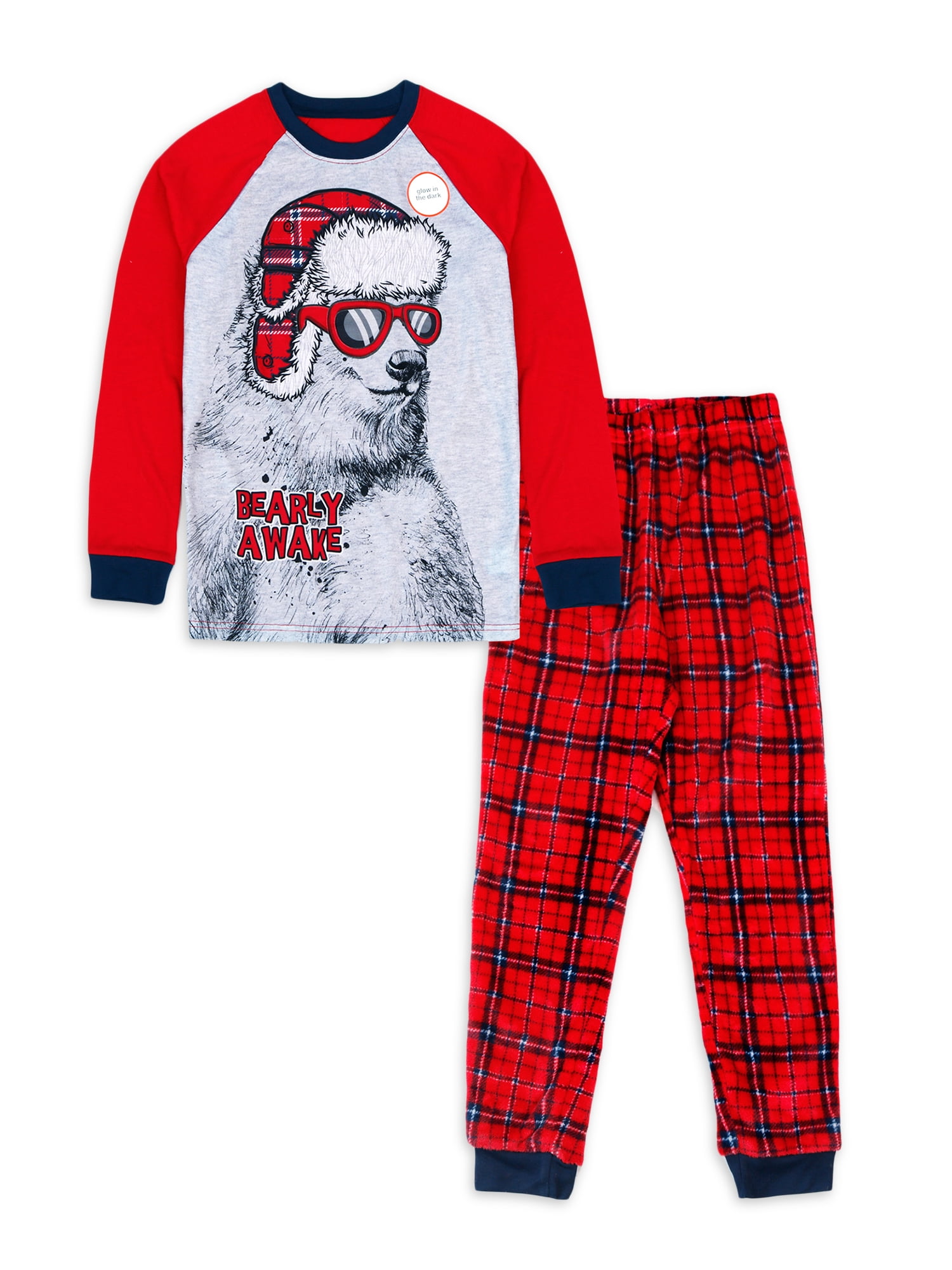 Wonder Nation Boys Long Sleeve Pajama Shirt and Pants 2 Piece Set Sizes 4 18 Husky Walmart