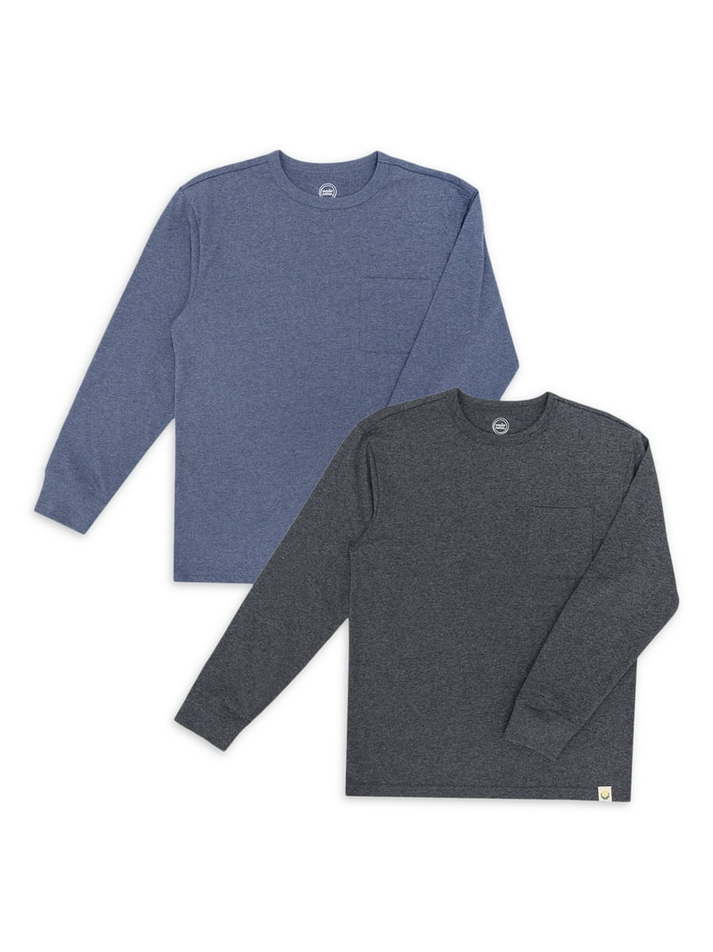 【WONDER WONDER】Chad printed boxy long sleeve T-shirt Wonder Nation Boys Long Sleeve Pocket T-Shirt, 2-Pack, Sizes
