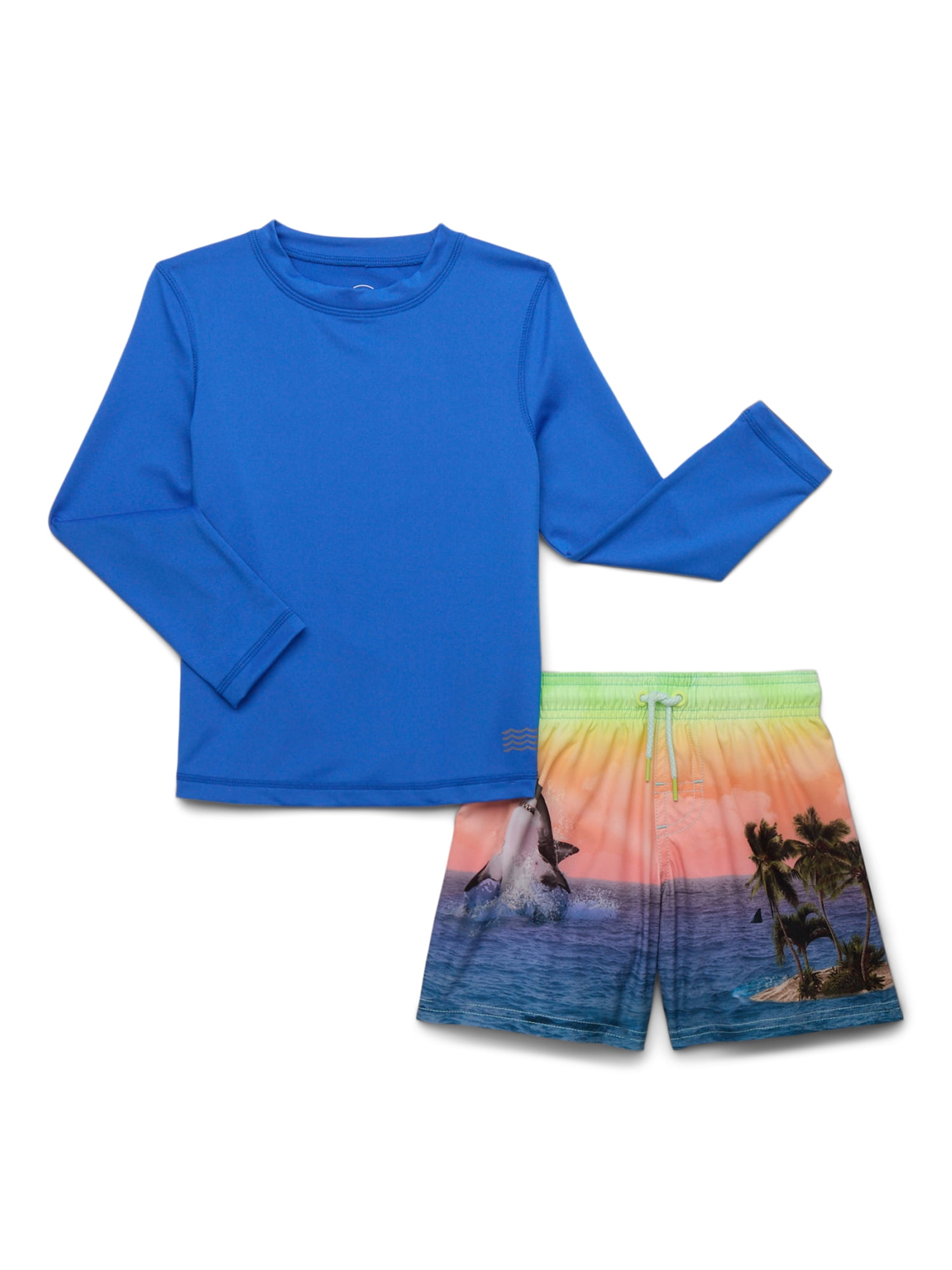 Wonder Nation Boys Long Sleeve Rashguard and Swim Trunks Set with UPF 50+, 2-Piece, Sizes 4-18 & Husky