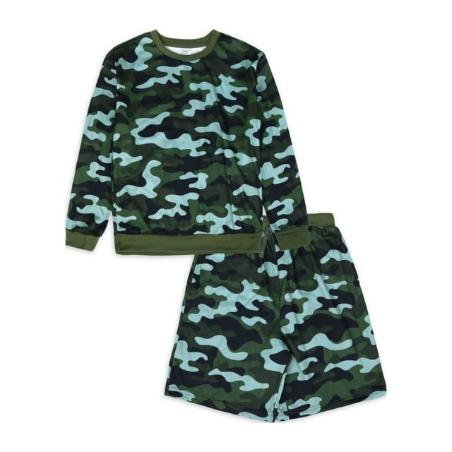 Wonder Nation Boys Long Sleeve Shirt and Short Pajama Set, 2-Piece, Sizes 4-18 & Husky