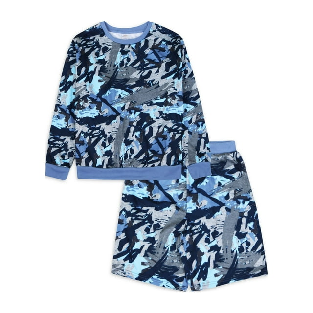 Wonder Nation Boys Long Sleeve Shirt and Short Pajama Set, 2-Piece, Sizes 4-18 & Husky