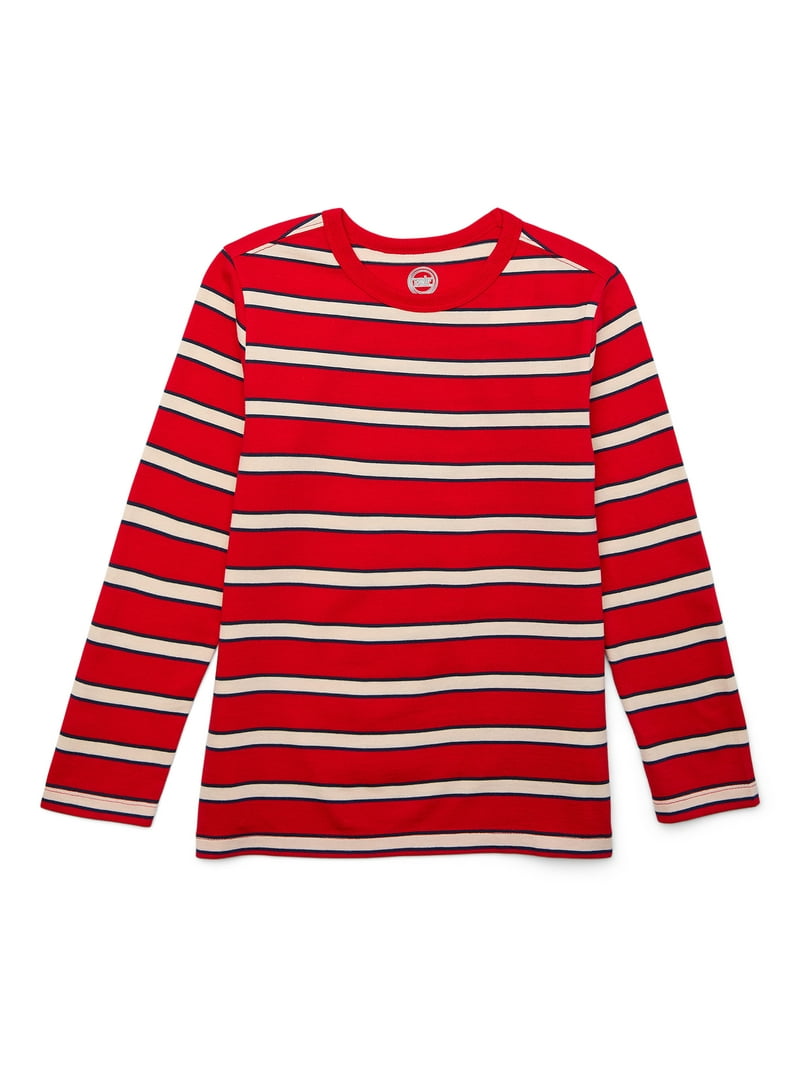 【WONDER WONDER】Conte Stripe Overfit Long Sleeve T-Shirt Wonder Nation Boys Long Sleeve Stripe T-Shirt, Sizes 4-18