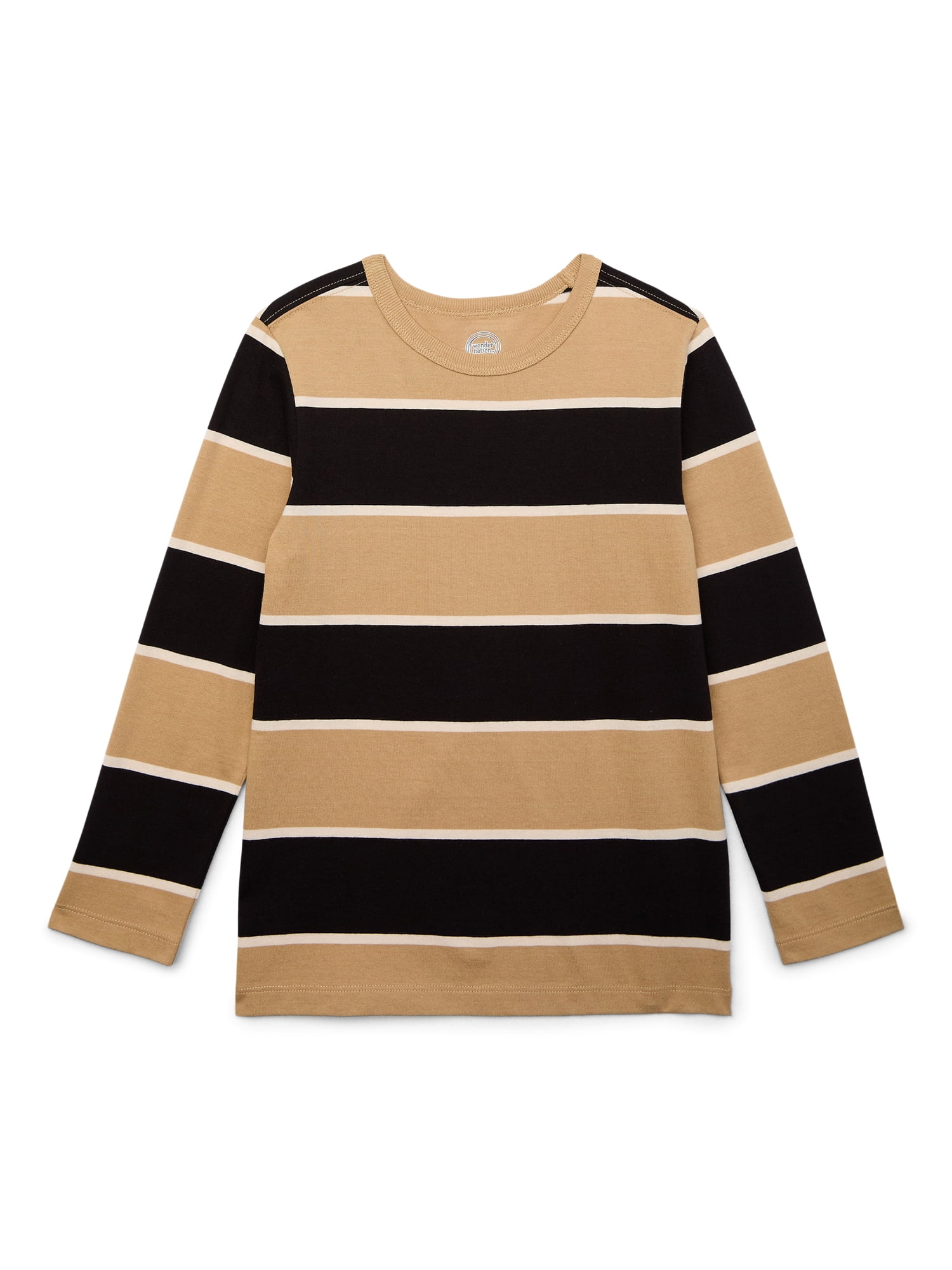 【WONDER WONDER】Conte Stripe Overfit Long Sleeve T-Shirt Wonder Nation Boys Long Sleeve Stripe T-Shirt, Sizes 4-18