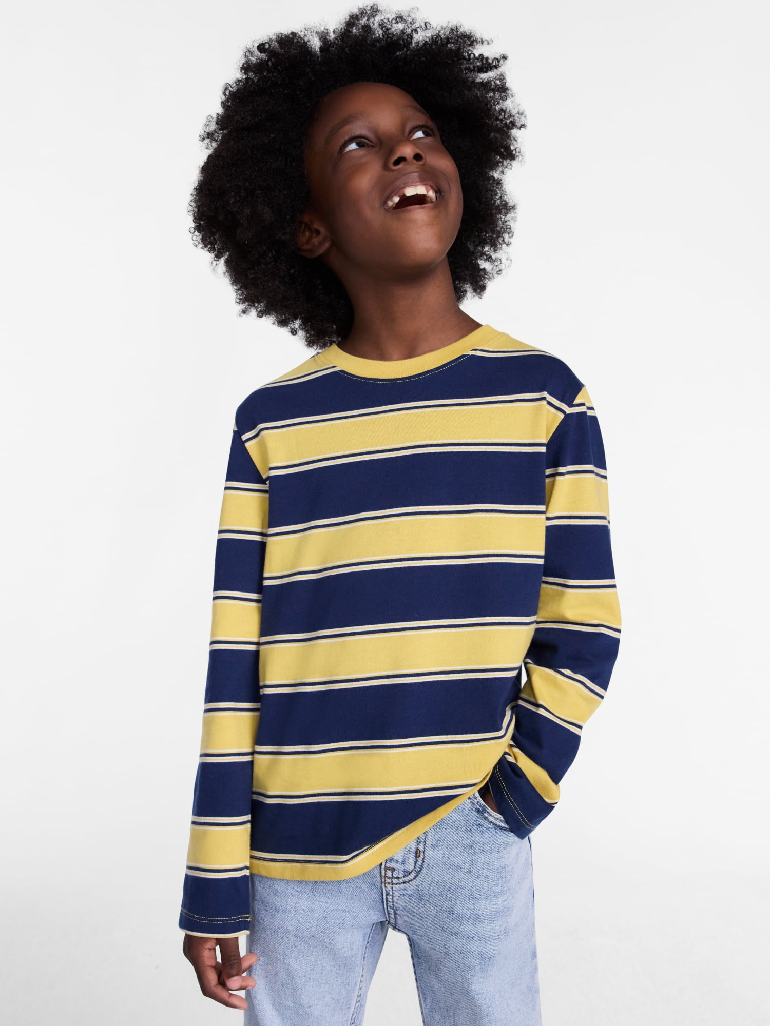 Wonder Nation Boys Striped Tee with Long Sleeves, Sizes 4-18