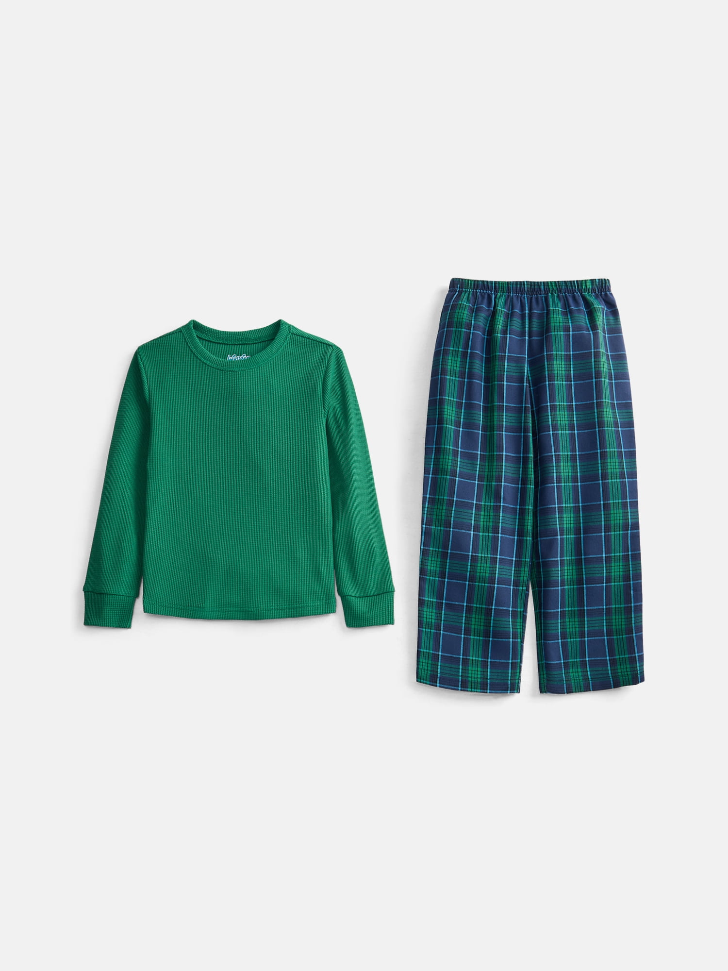 Wonder Nation Boys' Waffle Top and Flannel Pants Sleep Set, 2-Piece, Sizes 4-18