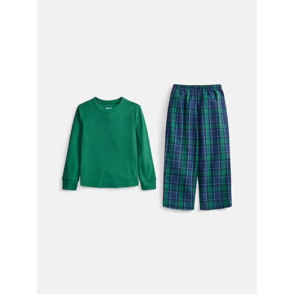 Wonder Nation Boys' Waffle Top and Flannel Pants Sleep Set, 2-Piece, Sizes 4-18
