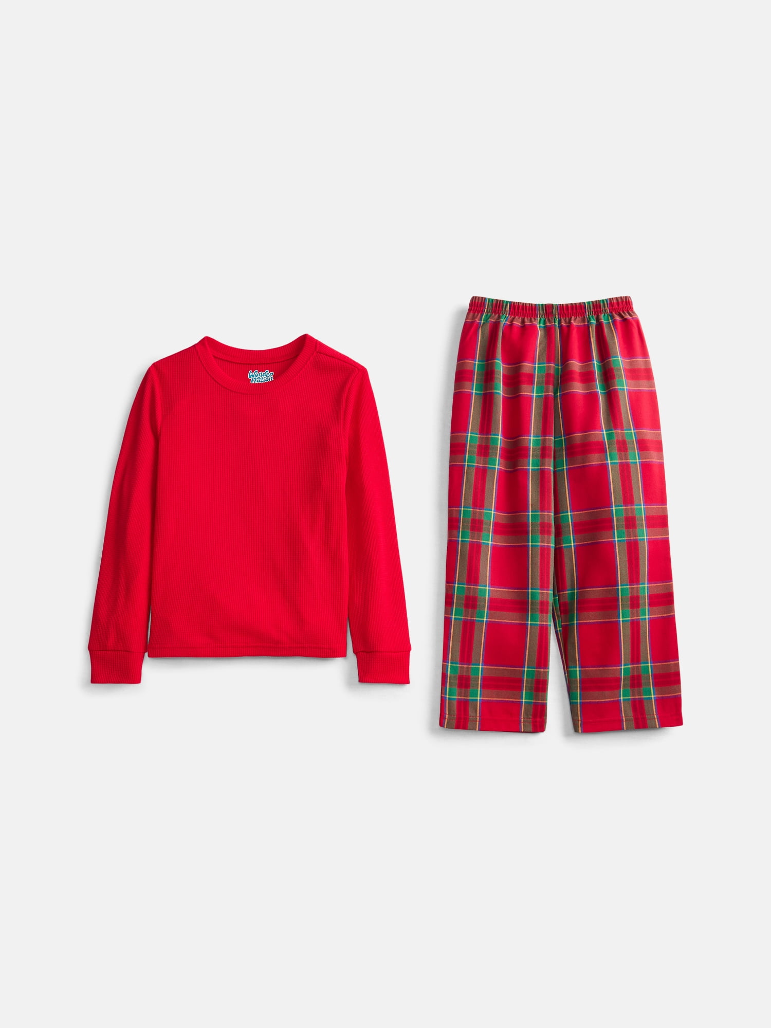 Wonder Nation Boys' Waffle Top and Flannel Pants Sleep Set, 2-Piece, Sizes 4-18
