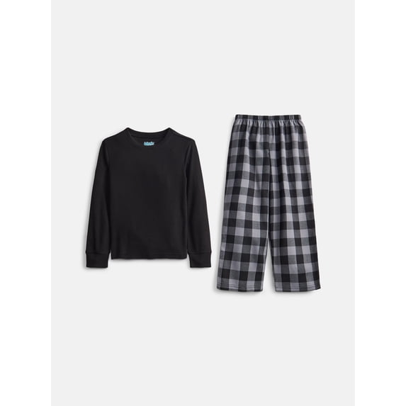 Wonder Nation Boys' Waffle Top and Flannel Pants Sleep Set, 2-Piece, Sizes 4-18