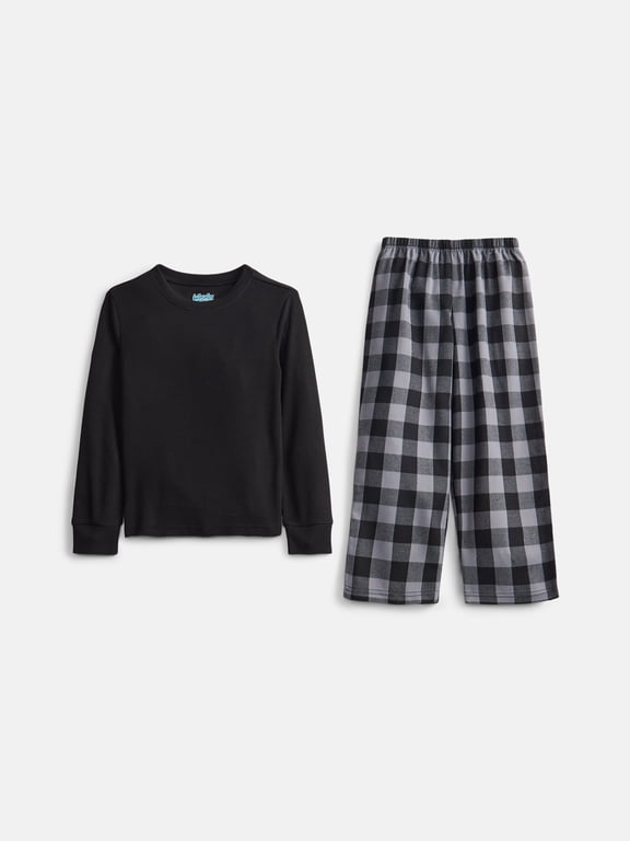 Boys' Waffle Top and Flannel Pants Sleep Set, 2-Piece, Sizes 4-18