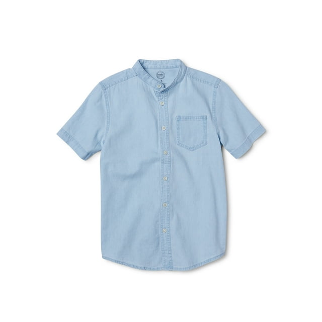 Wonder Nation Boys Mandarin Collar Button Down Shirt, Sizes 4-16 & Husky