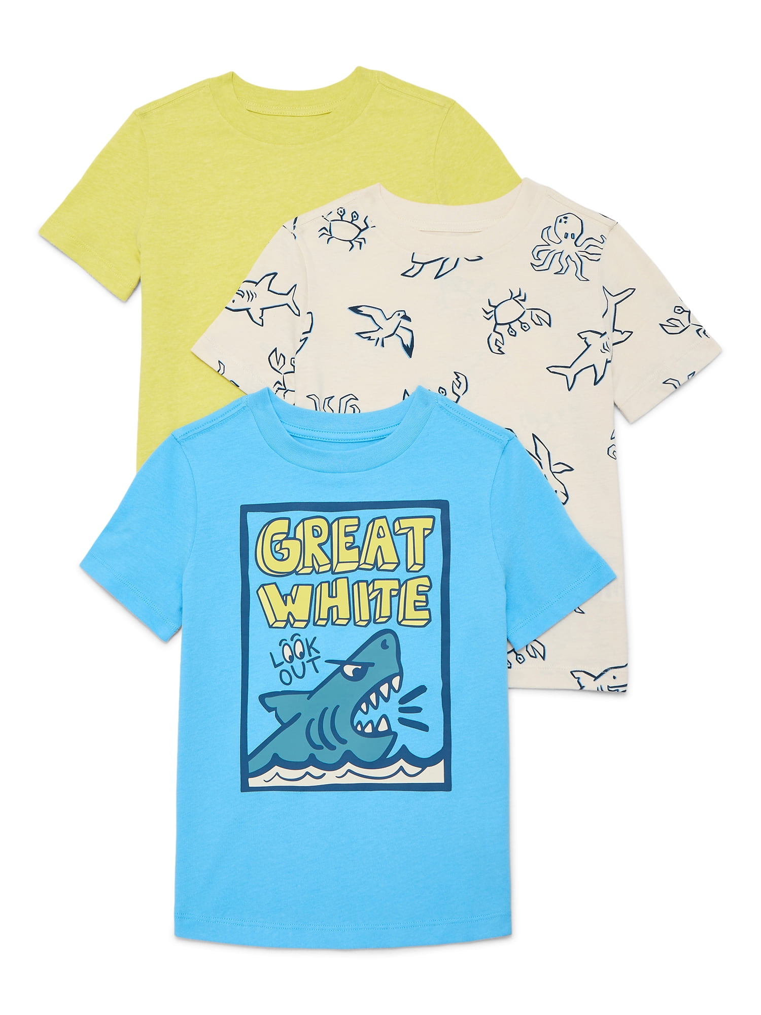 Wonder Nation Little Boys Multipack Short Sleeve Tees, 3-Pack, Sizes 4-10
