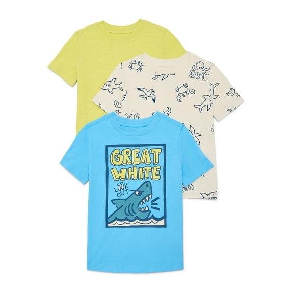 Wonder Nation Little Boys Multipack Short Sleeve Tees, 3-Pack, Sizes 4-10