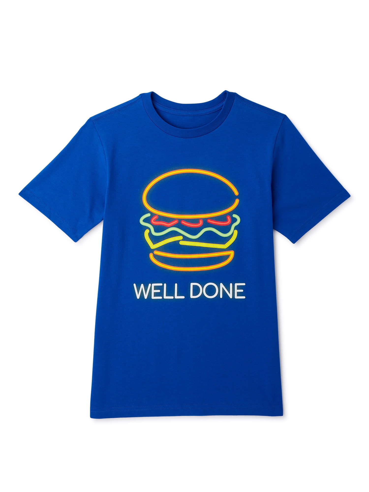 Wonder Nation Boys Neon Sign Burger Short Sleeve T-Shirt, Sizes 4-18 & Husky