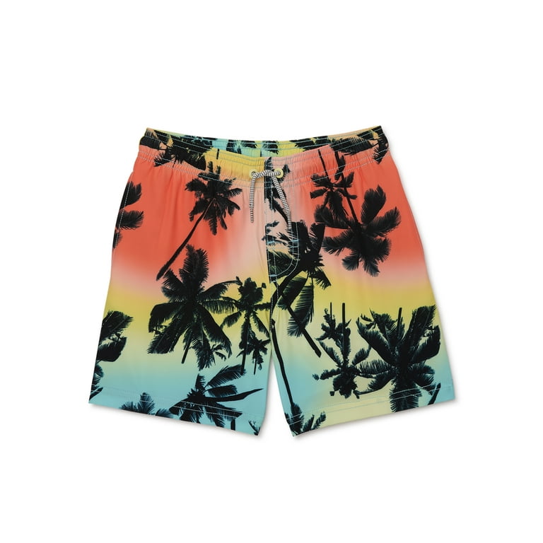 Wonder Nation Boys Print Swim Trunk Shorts with UPF 50 Protection Sizes 4 18 Husky