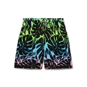Wonder Nation Boys Quick Dry Stretch Swim Trunks with UPF 50+, Sizes 4-18 & Husky