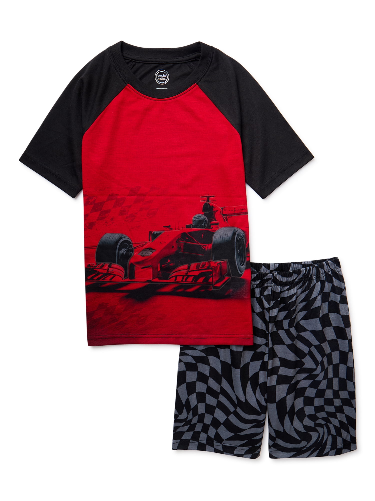 Wonder Nation Boys Race Car Short Sleeve and Shorts 2-Piece Sleep Set, Sizes 4-16 Husky