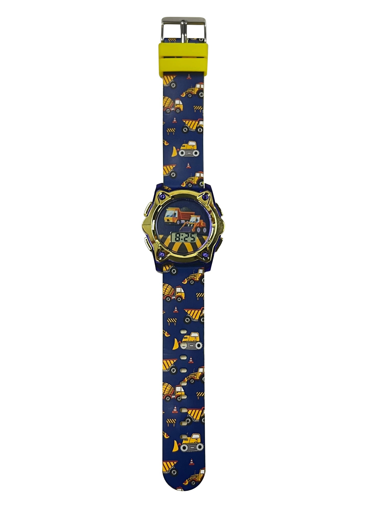 Wonder Nation Boys Rectangular 5-Function LCD Kids Construction Equipment Digital Wristwatch, Multi Color, Silicone Strap