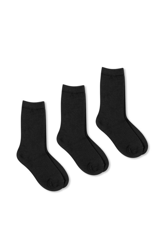 Rib Crew Dress Socks Boy's M, Black (3 Pack)