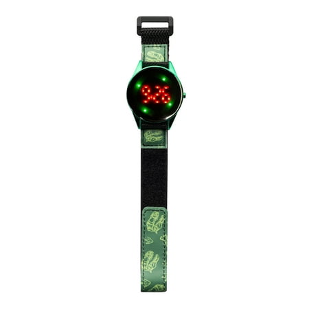 Wonder Nation Boys Round LED Dial Dino Print Velcro Kids Digital Watch, Green