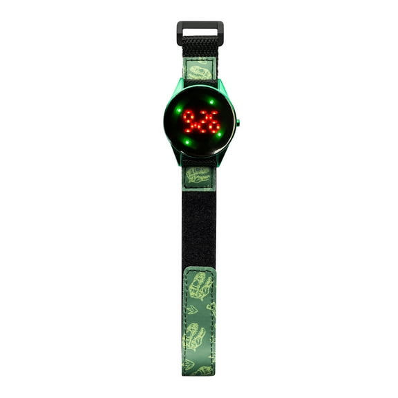 Wonder Nation Boys Round LED Dial Dino Print Velcro Kids Digital Watch, Green
