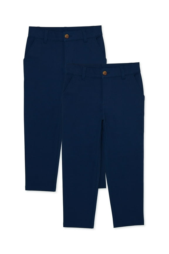 Boys School Uniform Flat Front Pants, 2-Pack, Sizes 4-18 & Husky