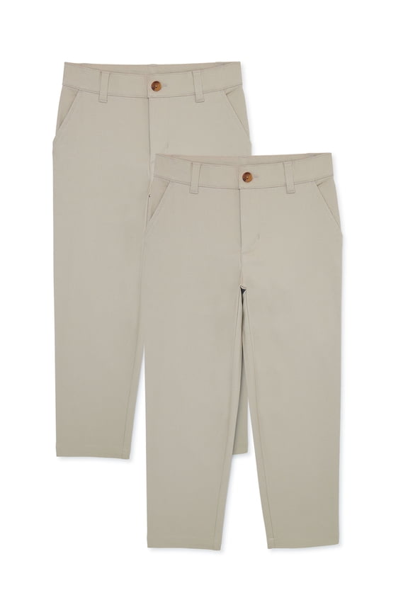 Boys School Uniform Flat Front Pants, 2-Pack, Sizes 4-18 & Husky