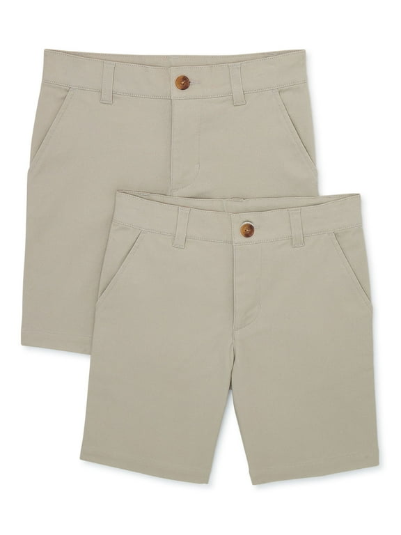 Boys School Uniform Flat Front Shorts, 2-Pack, Sizes 4-18 & Husky