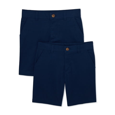 Boys School Uniform Flat Front Shorts, 2-Pack, Sizes 4-18 & Husky